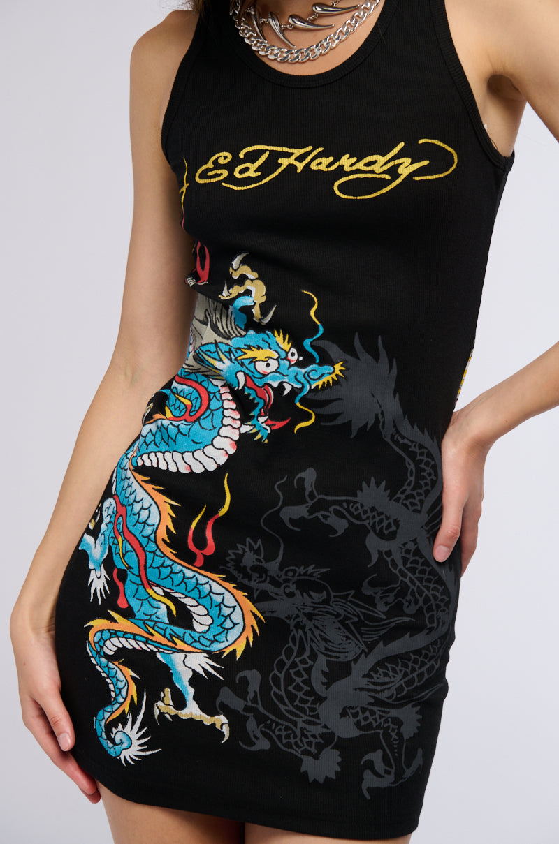 Extra View Ed Hardy Dragon Rib Tank Dress