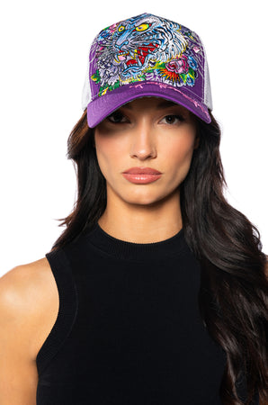 Ed Hardy 刺繍キャップ パープルスネークレアモデル ed-hardy-floral-tiger-trucker-