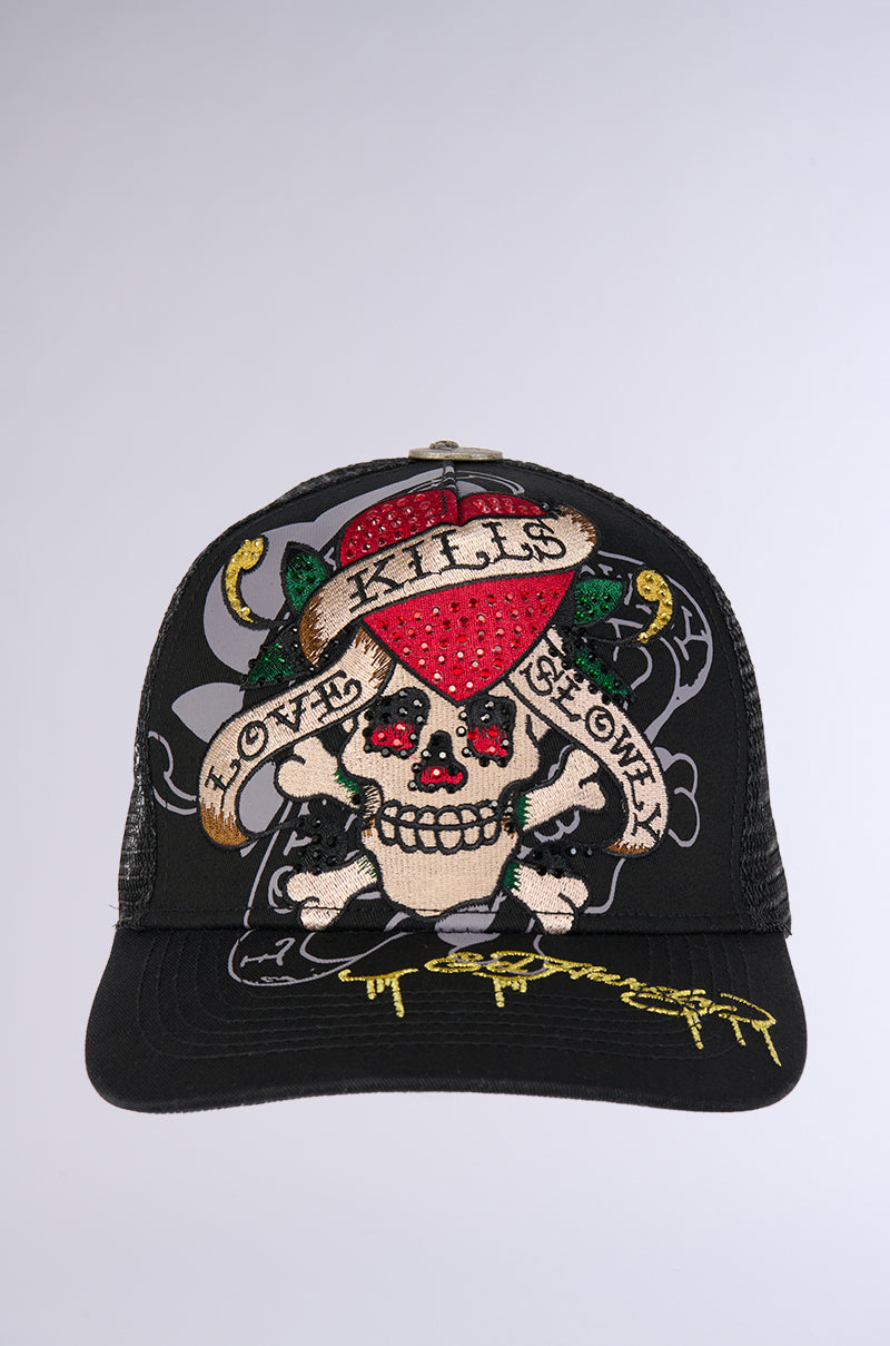 Full View Ed Hardy Rhinestone Love Kills Slowly Hat
