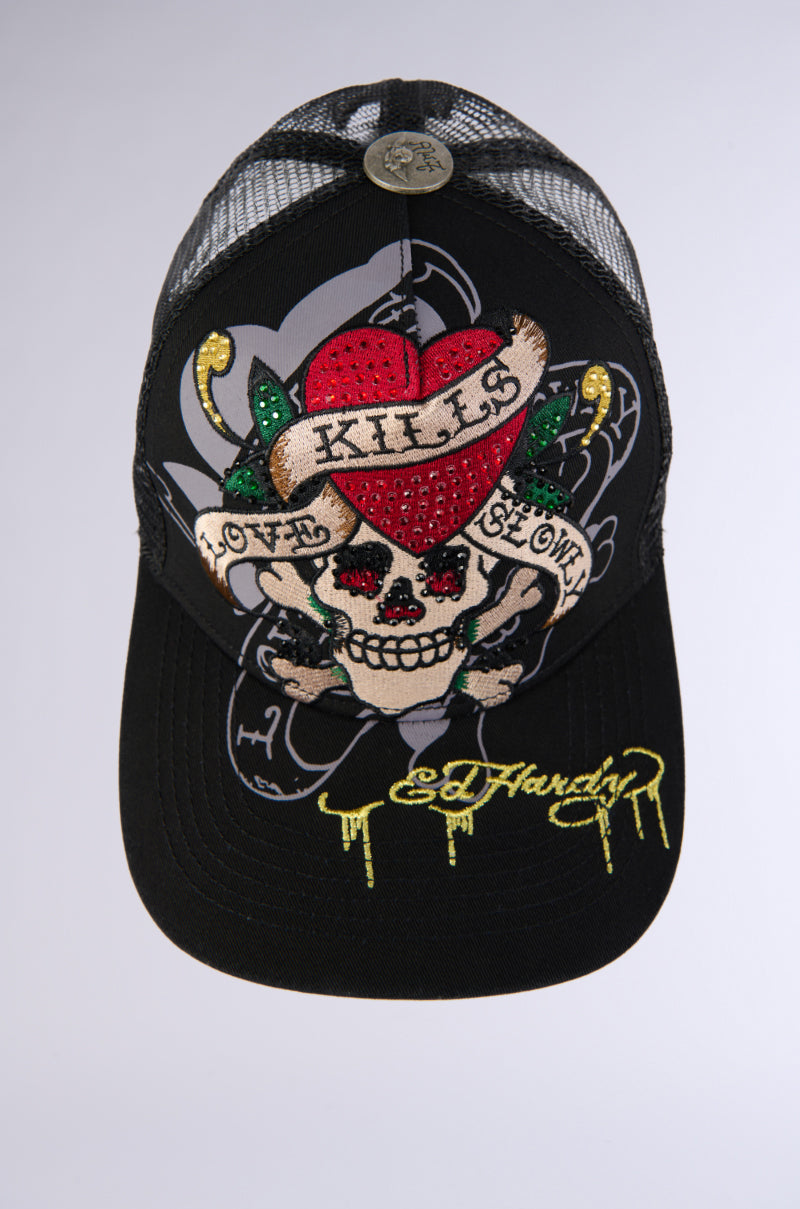 Extra View Ed Hardy Rhinestone Love Kills Slowly Hat