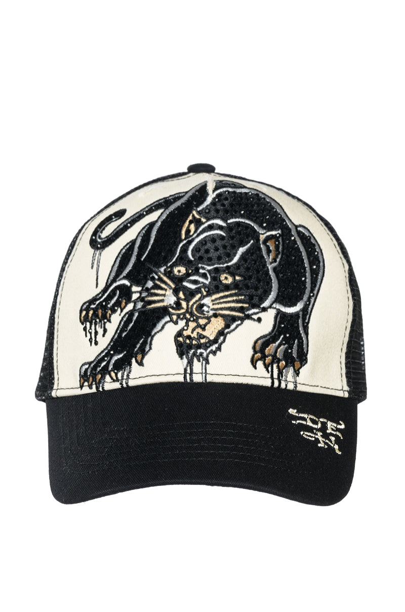 Side View Ed Hardy Rhinestone Panther Trucker Hat 0