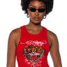 Front View Ed Hardy Rhinestone Tiger Rib Knit Tank