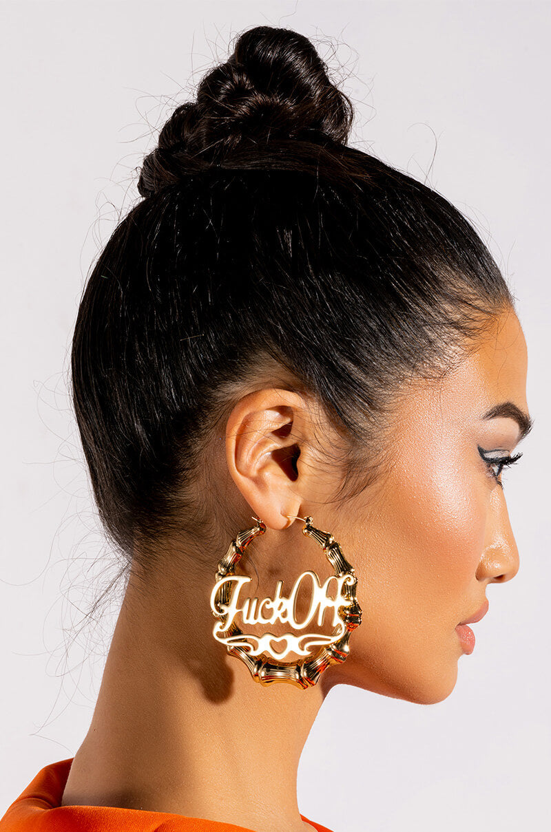 Front View Eff Off Bamboo Hoop Earring