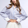 Front View Effie Striped Poplin Crop Button Down