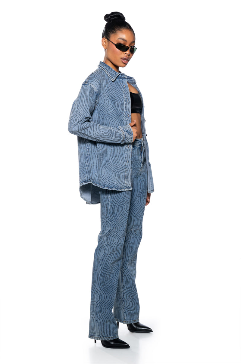 Detail View Effortless Glam Rhinestone Button Down Shirt