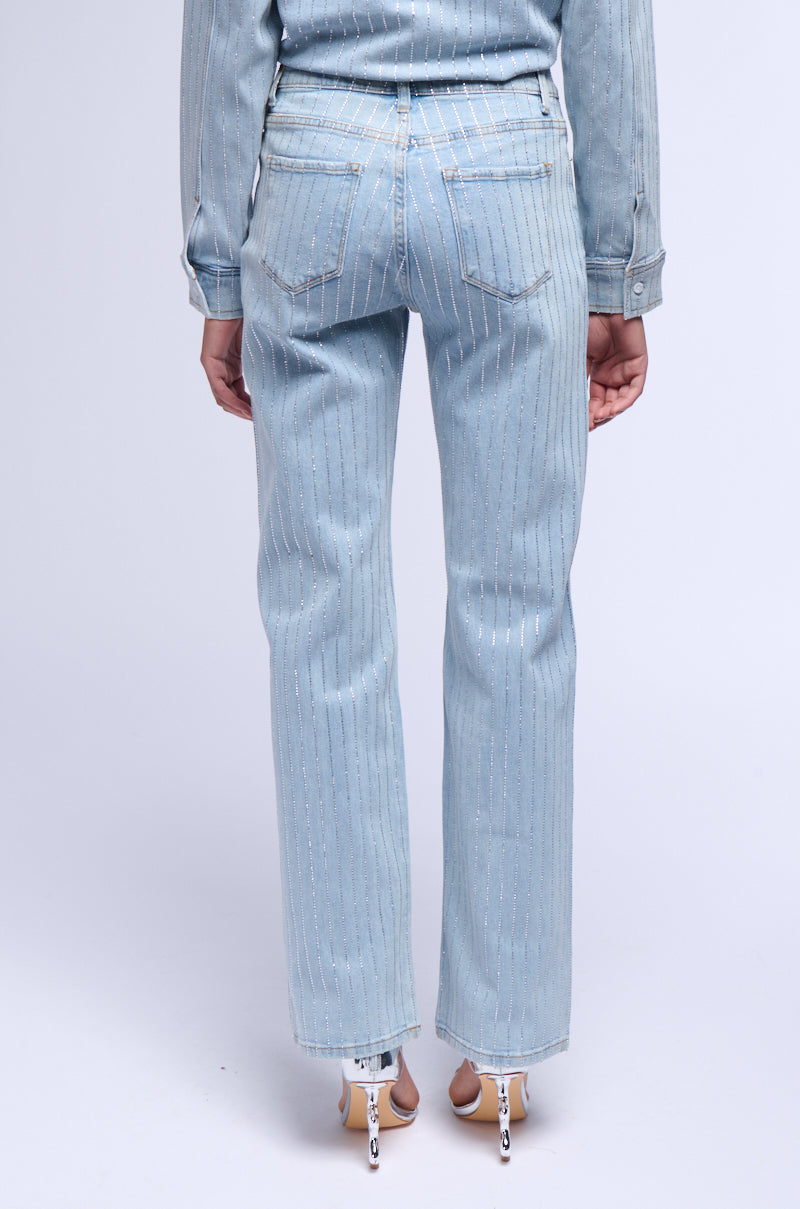 Back View Effortless Glam Rhinestone Stripe Relaxed Fit Jean