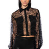 Front View Effortless Puff Sleeve Tulle Blouse In Black