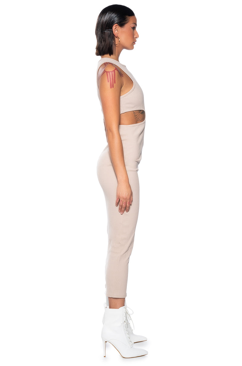 Side View Effortless Win Side Cutout Midi Dress In Nude