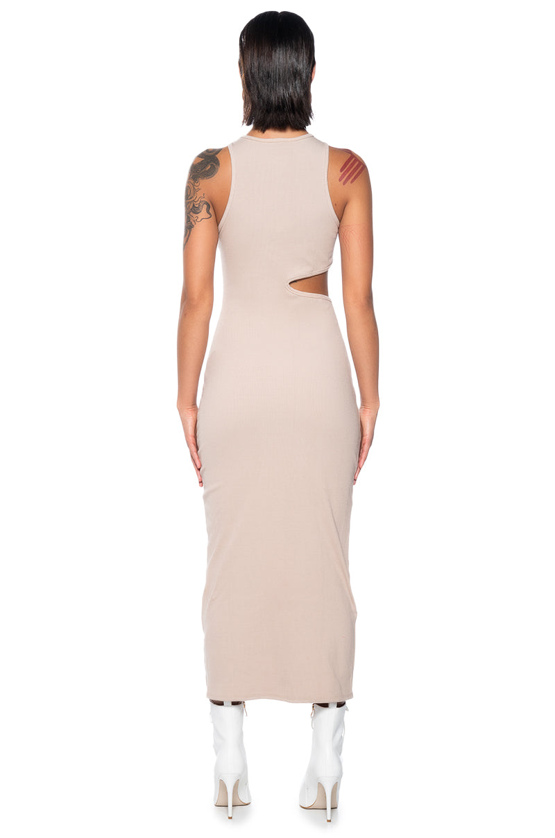 Back View Effortless Win Side Cutout Midi Dress In Nude