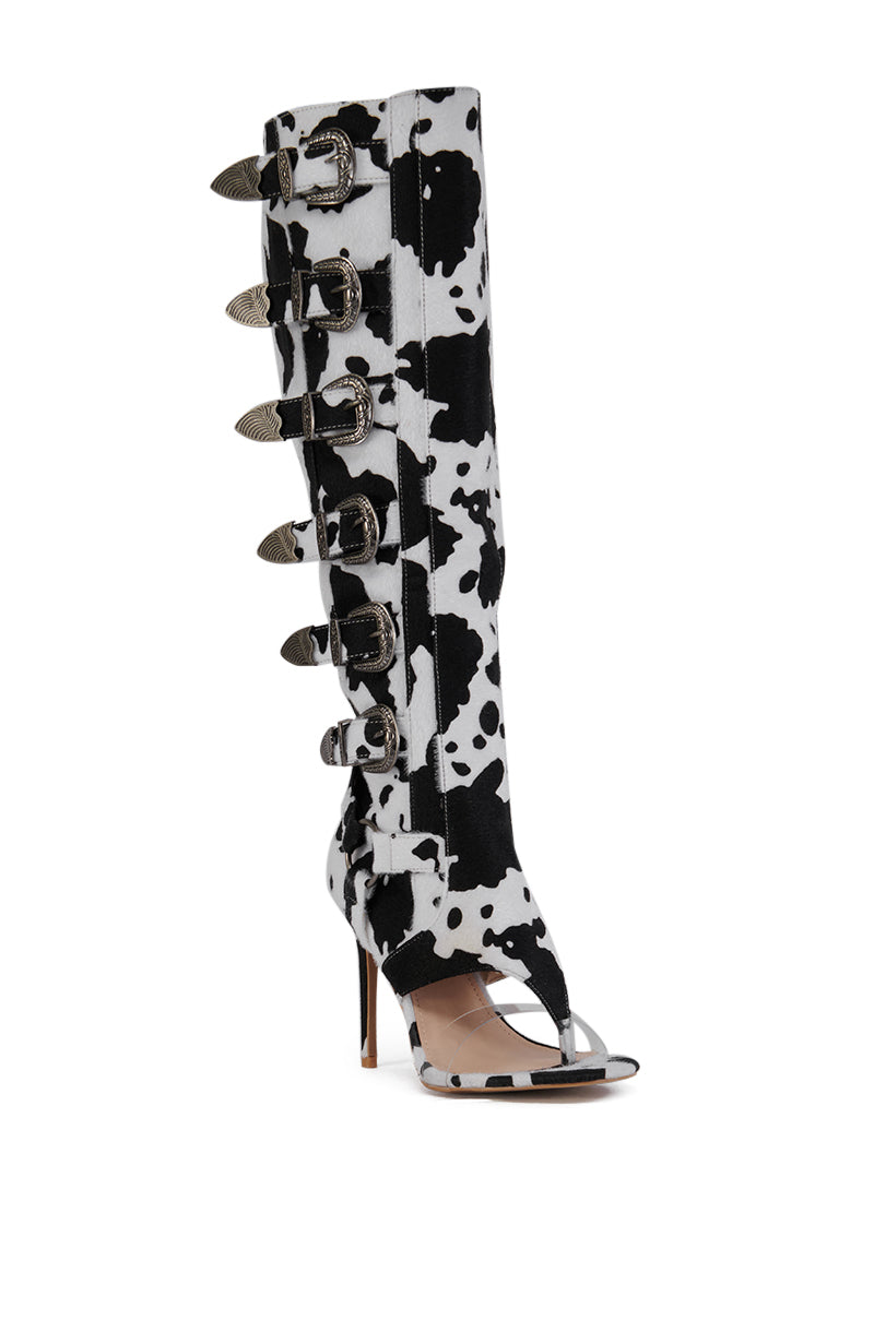 Back View Elarahh Cow Pony Hair Gladiator Sandal