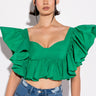 Front View Elated Ruffle Sleeve Cropped Blouse