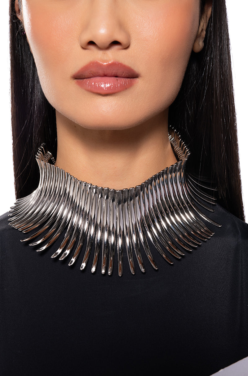 Front View Elegance Statement Choker In Silver