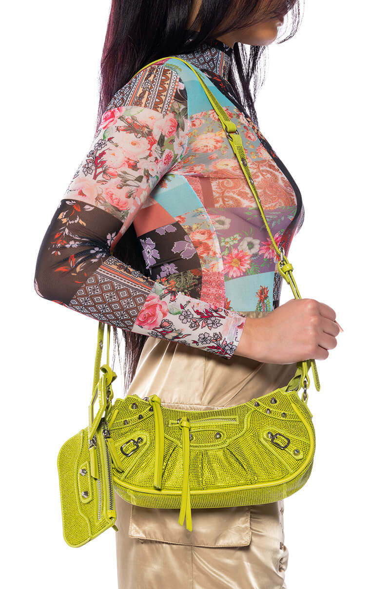 Front View Elegant Embellished Bag In Green