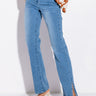 Front View Elevated Mid Rise Stud Slit Straight Jeans