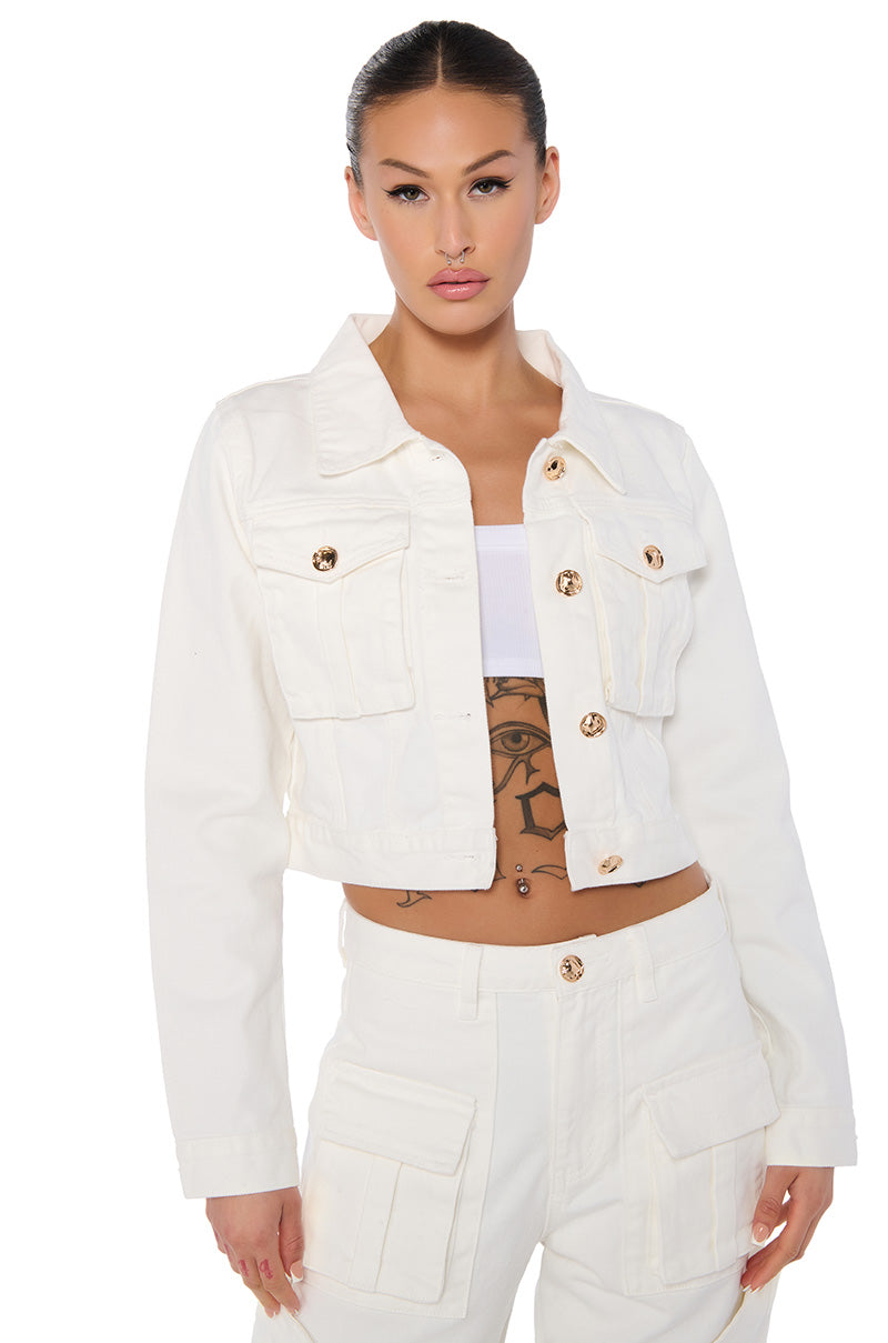 ELEVATED WHITE WASH DENIM UTILITY JACKET – AKIRA
