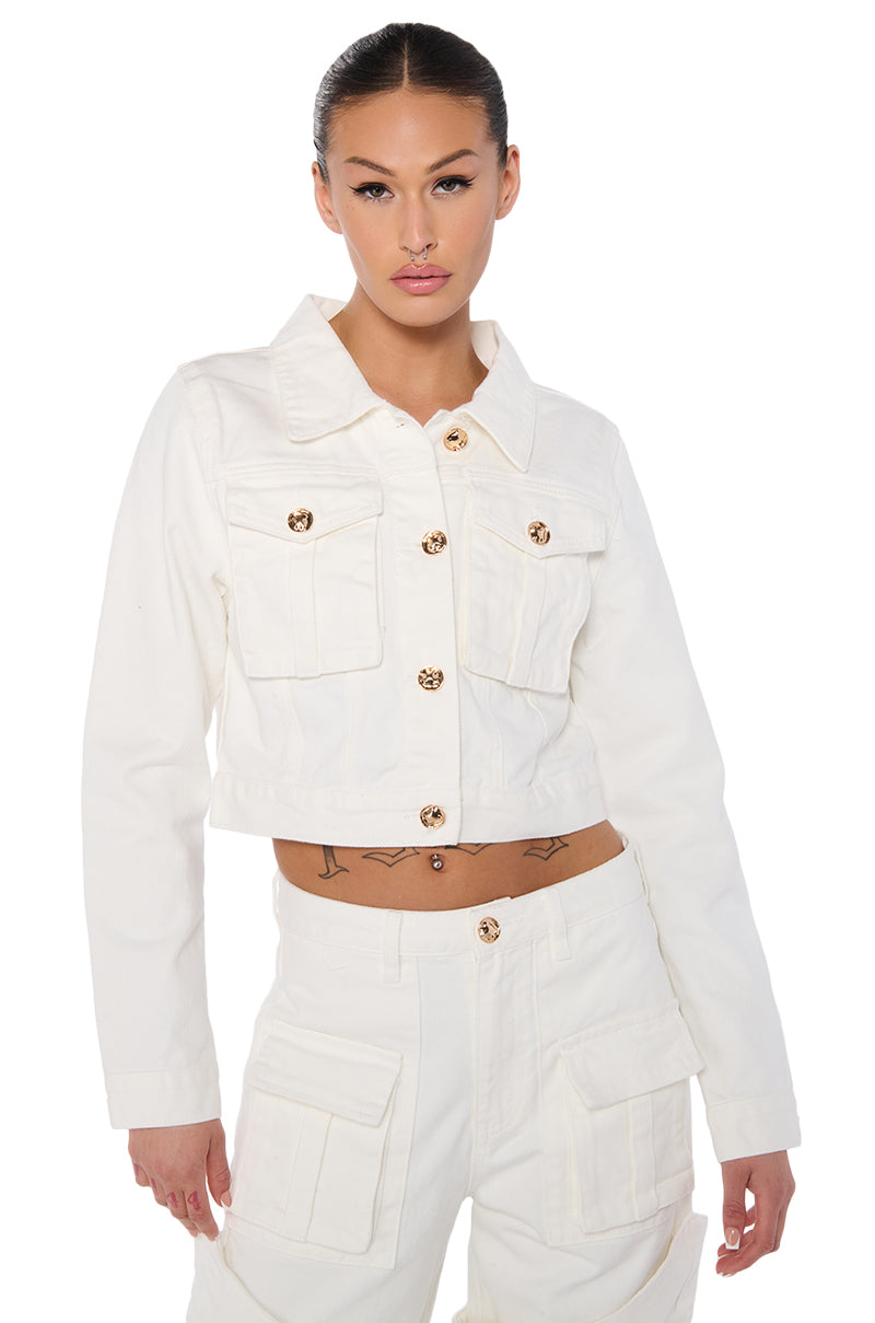 ELEVATED WHITE WASH DENIM UTILITY JACKET – AKIRA