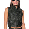 Front View Elisia Distressed Faux Leather Cargo Zip Top