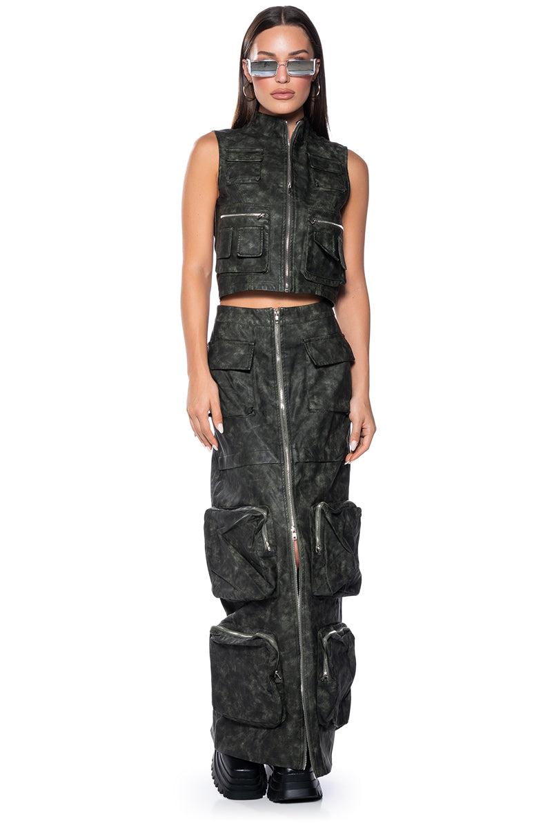 Full View Elisia Distressed Faux Leather Cargo Zip Top