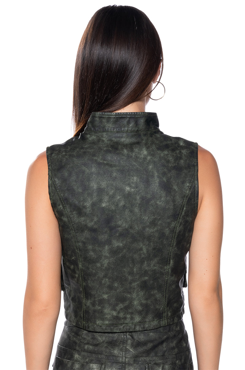 Extra View Elisia Distressed Faux Leather Cargo Zip Top