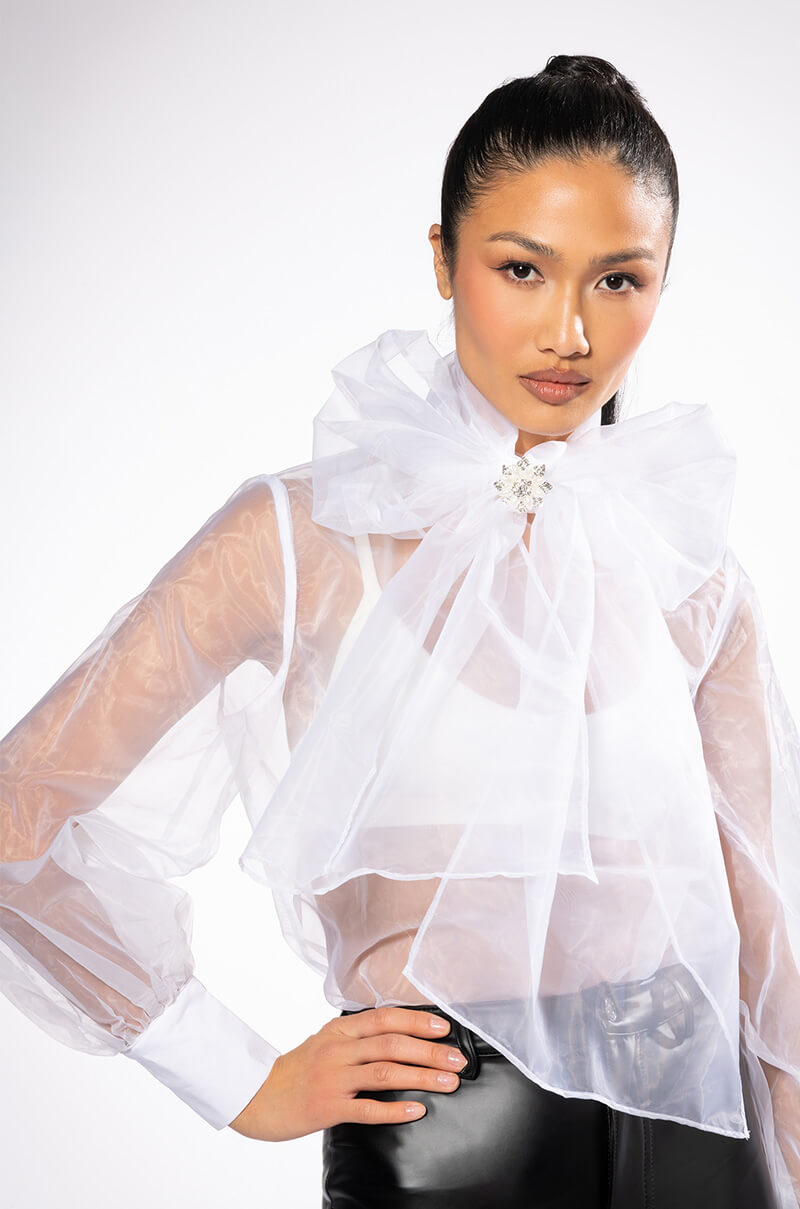 Front View Eliza Multi Wear Sheer Blouse