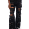 Front View Ella Bella High Rise Wide Leg Distressed Jeans In Black