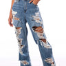 Front View Ella Bella High Rise Wide Leg Distressed Jeans