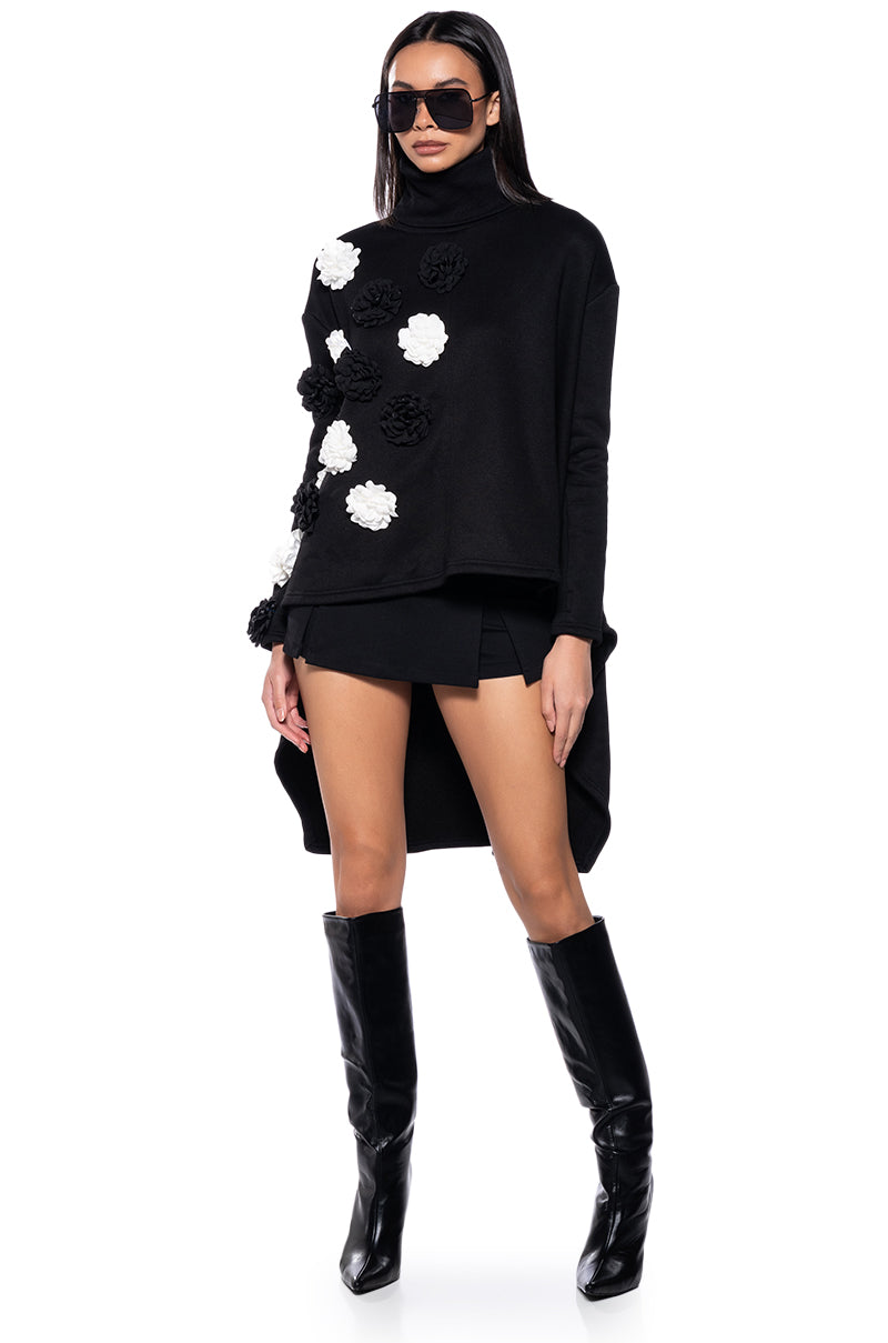 Side View Ella Flower Detail Pullover Turtleneck Sweatshirt 1