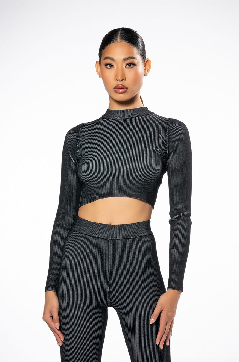 Back View Ella Long Sleeve Cropped Sweater