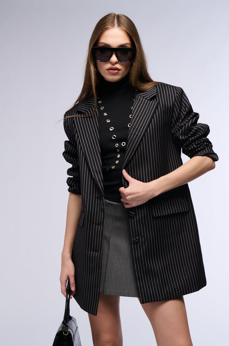 ELLA OVERSIZED PINSTRIPE LONGLINE BLAZER view 0
