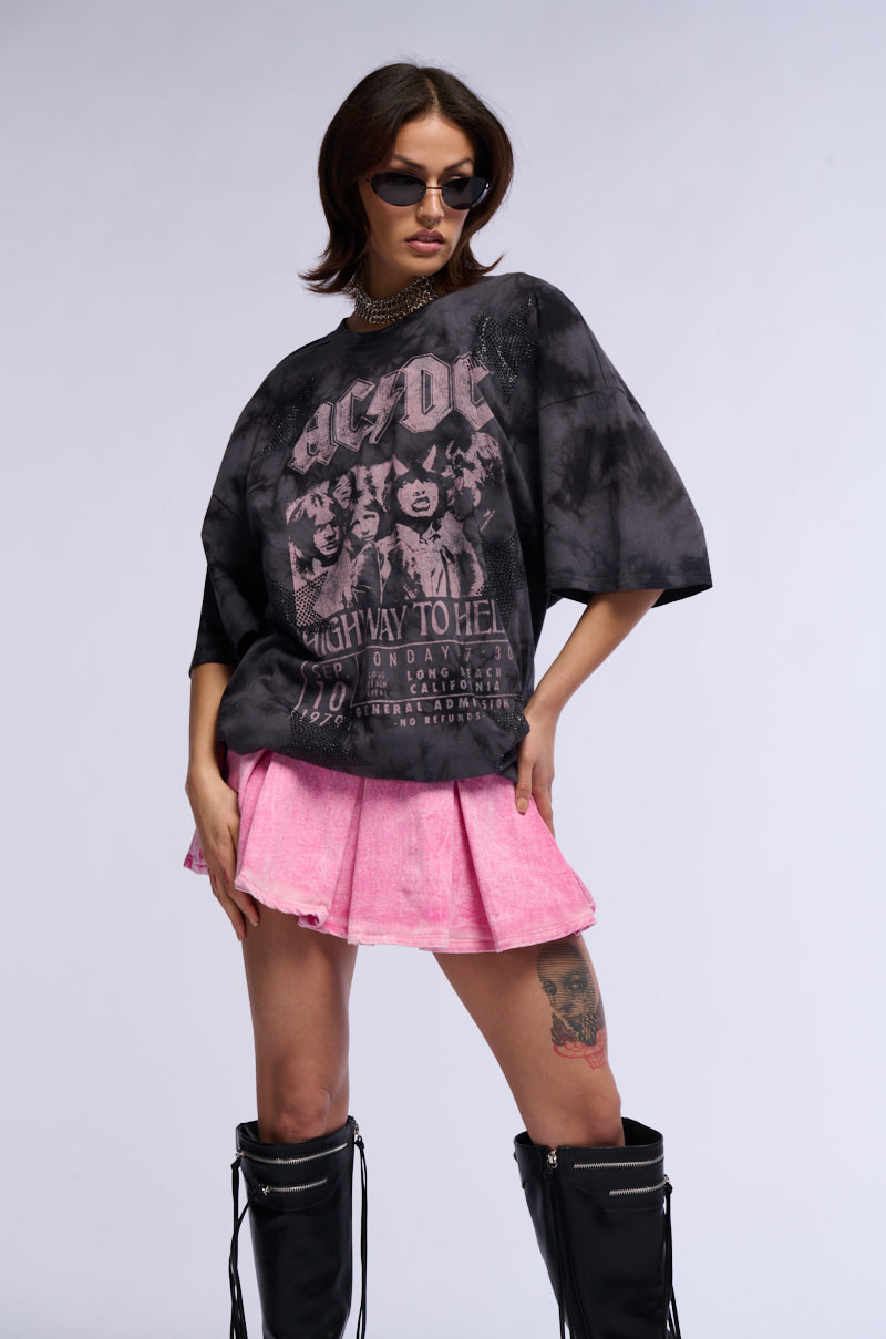 Full View Ella Pleated Denim Mini Skirt In Pink 4