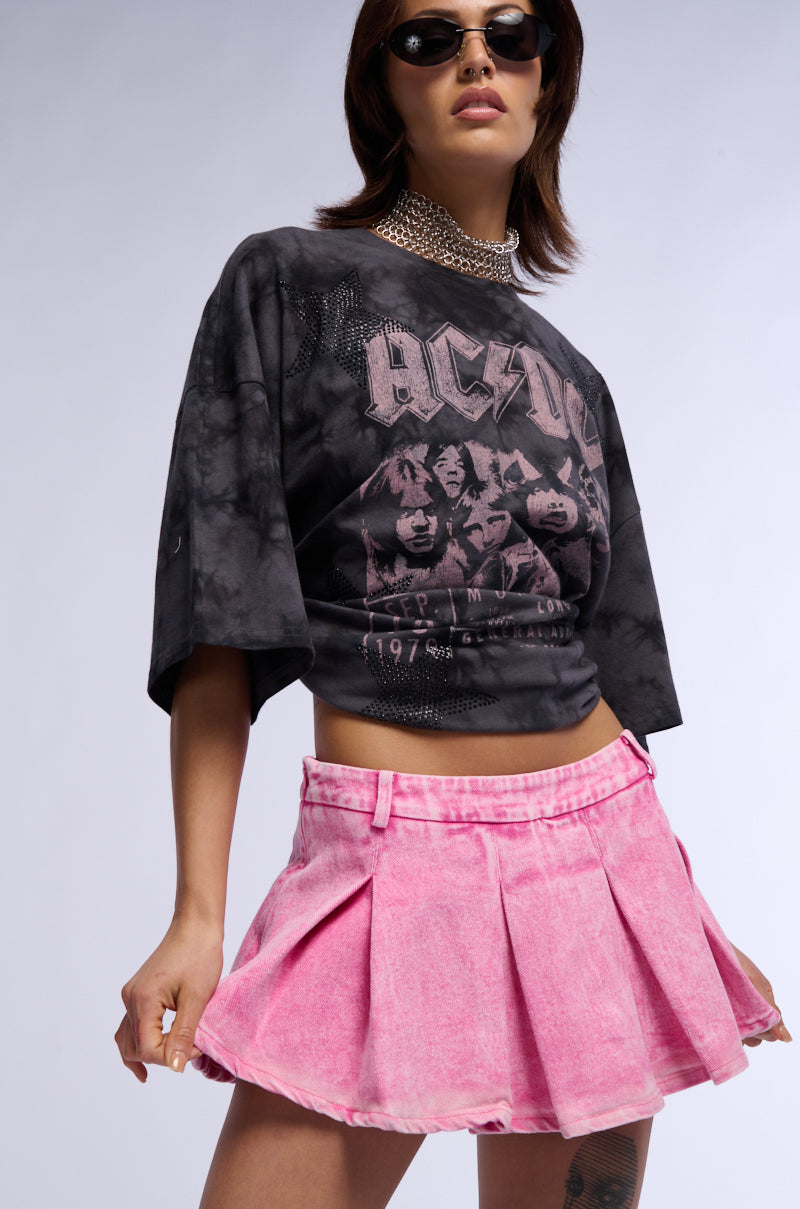 Extra View Ella Pleated Denim Mini Skirt In Pink 6