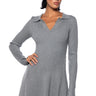 Front View Ella Sweater Knit Collared Mini Dress In Heather Grey