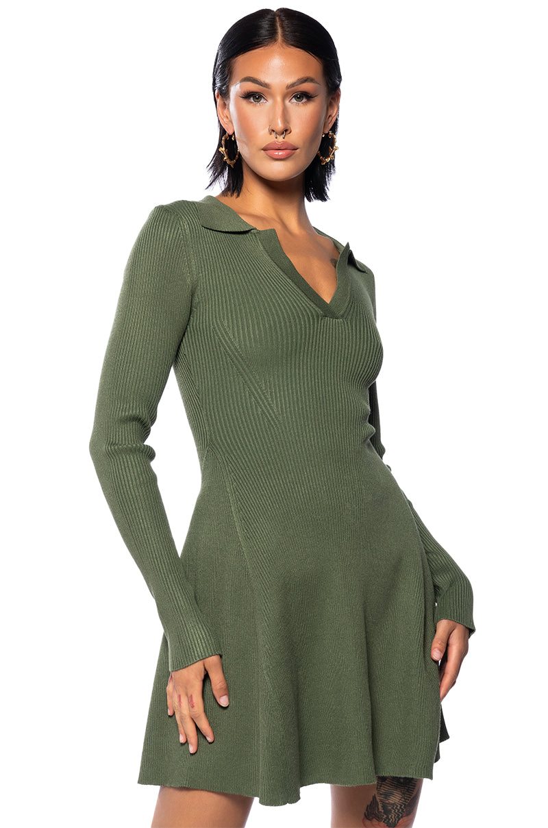 ELLA SWEATER KNIT COLLARED MINI DRESS view 0