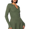 Front View Ella Sweater Knit Collared Mini Dress In Olive Green