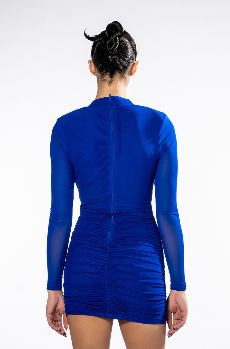 Detail View Ellie Mesh Long Sleeve V Neck Mini Dress