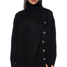 Front View Ellis Oversized Button Detail Open Side Sweater In Black