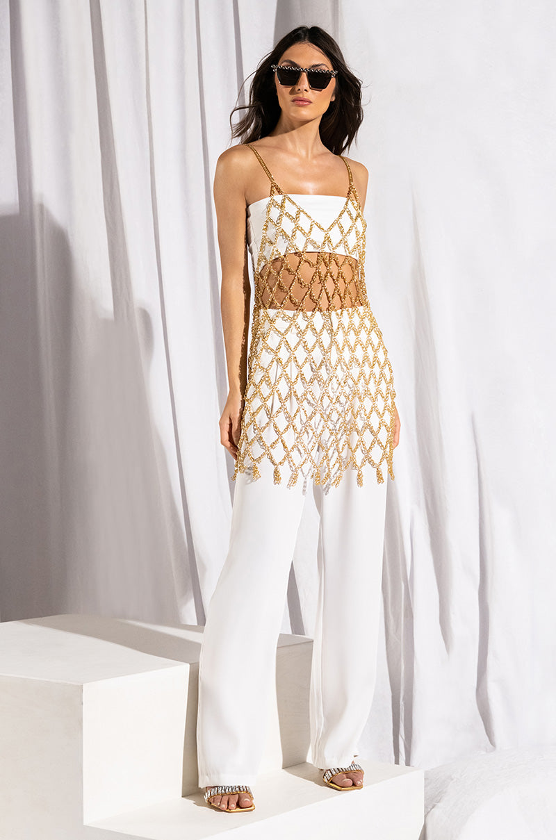 Extra View Elodie Chain Mini Dress In Gold