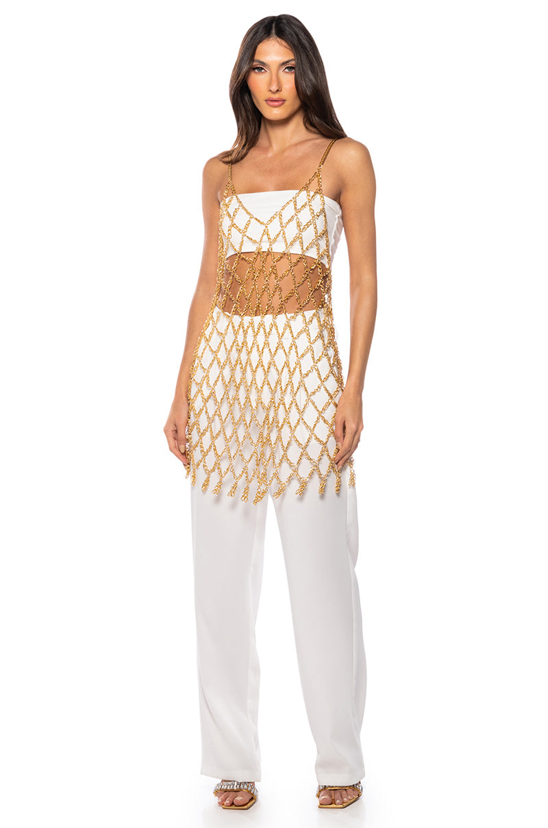 Detail View Elodie Chain Mini Dress In Gold