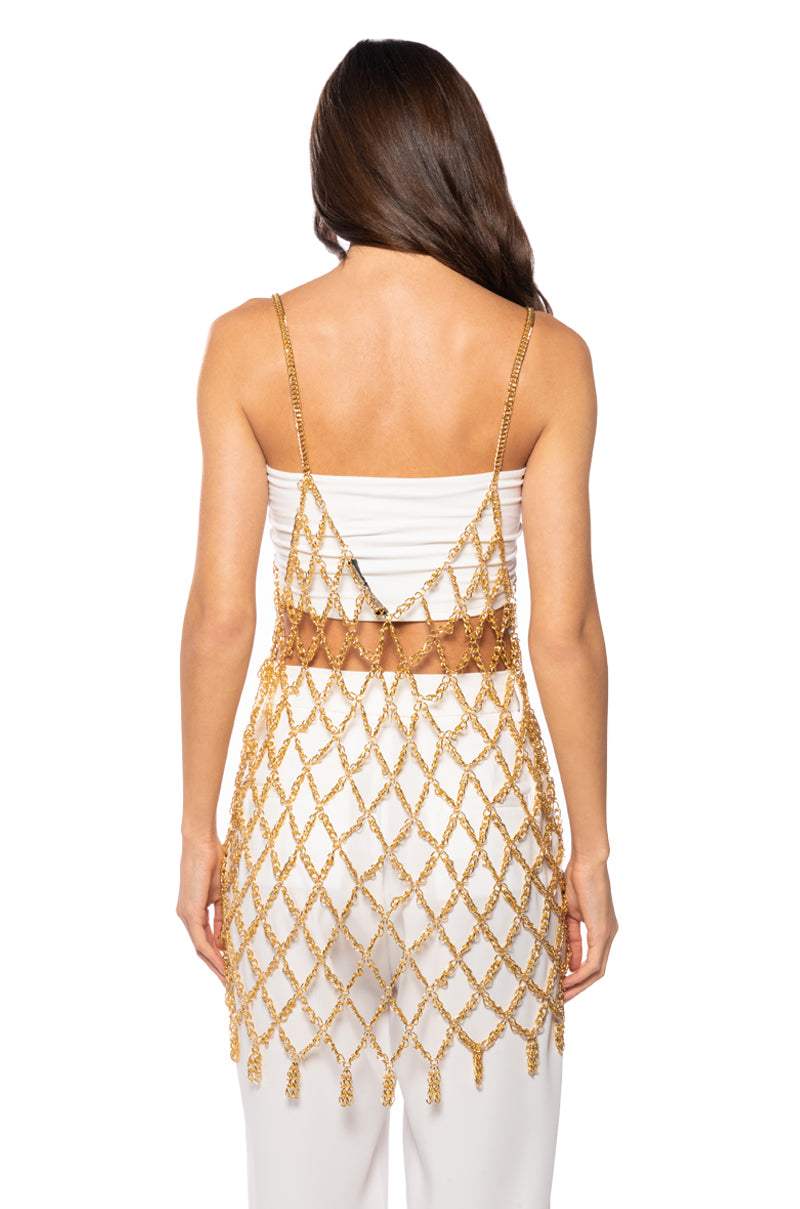 Extra View Elodie Chain Mini Dress In Gold
