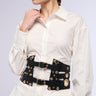 Front View Embellished Life Faux Leather Belt