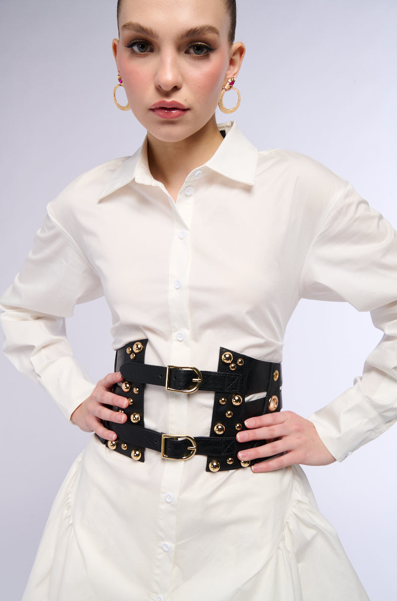 Side View Embellished Life Faux Leather Belt 1