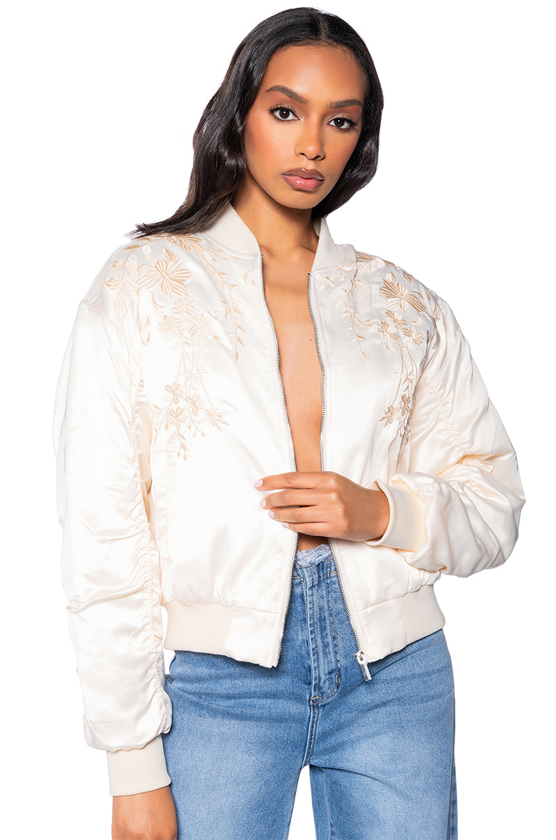 EMBROIDERED MONOTONE OVERSIZE BOMBER view 0