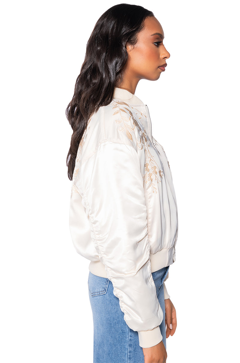 Detail View Embroidered Monotone Oversize Bomber