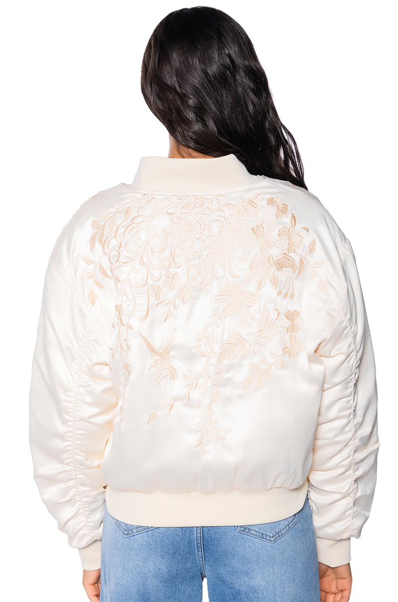 Full View Embroidered Monotone Oversize Bomber