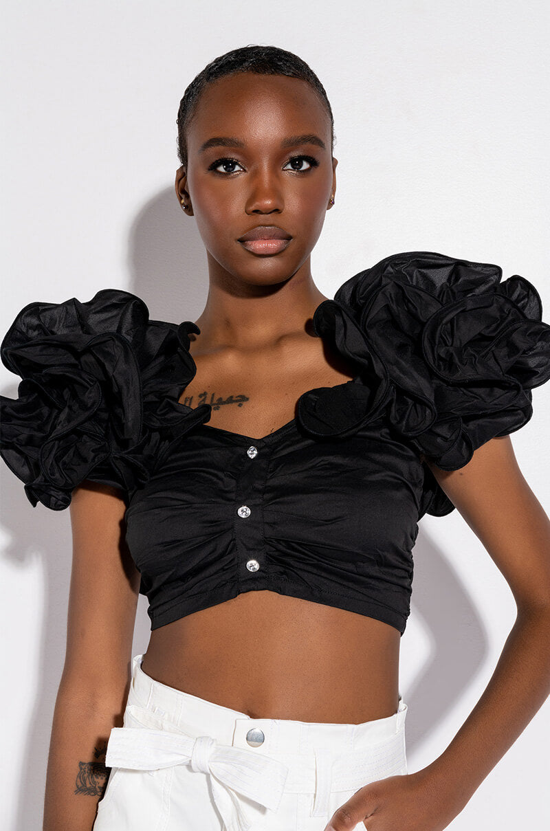 Front View Emilia Off The Shoulder Ruffle Detail Blouse