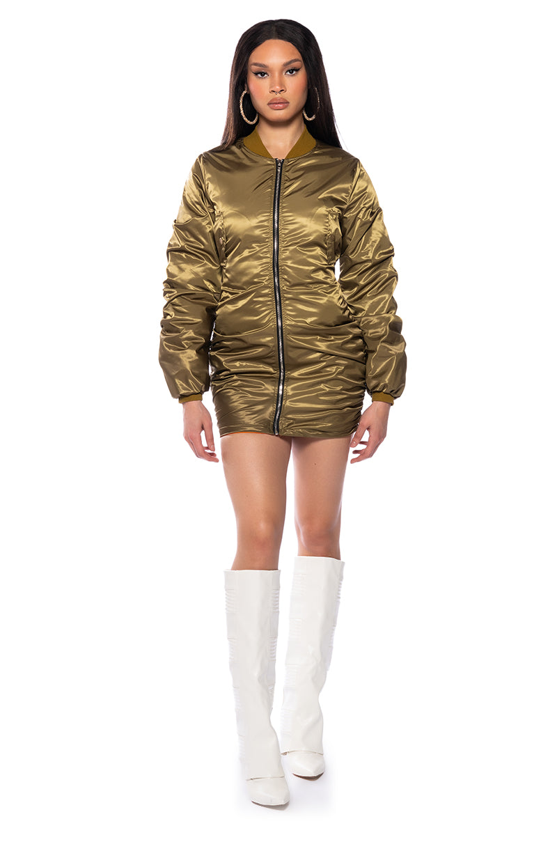 EMILIA ZIP UP PUFFER OPEN BACK DRESS AKIRA EMILIA ZIP UP PUFFER OPEN BACK DRESS AKIRA