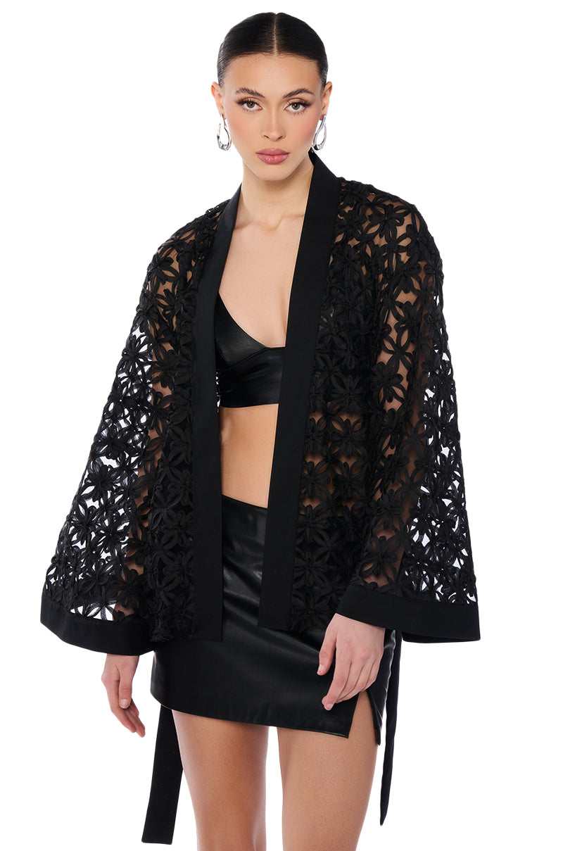 Front View Enchanting Black Laced Blazer