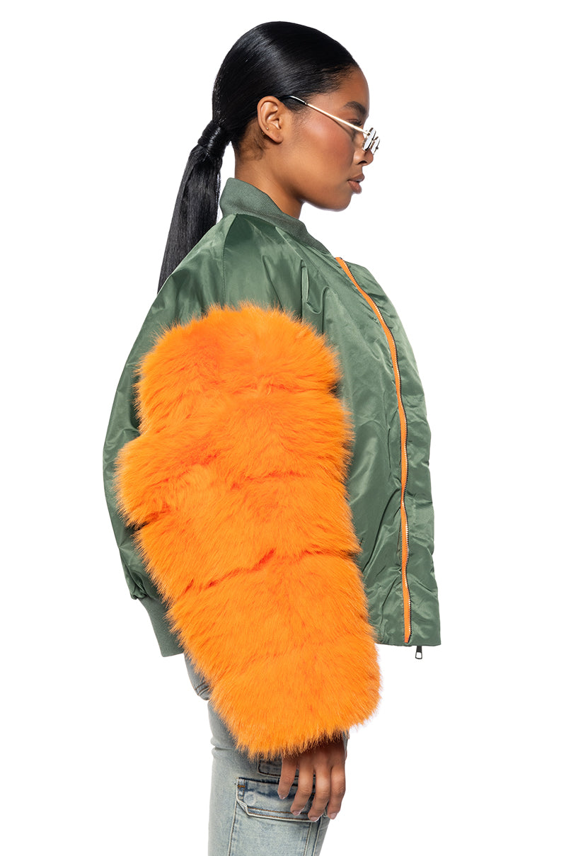 Detail View Endless Faux Fur Sleeve Bomber Jacket 3