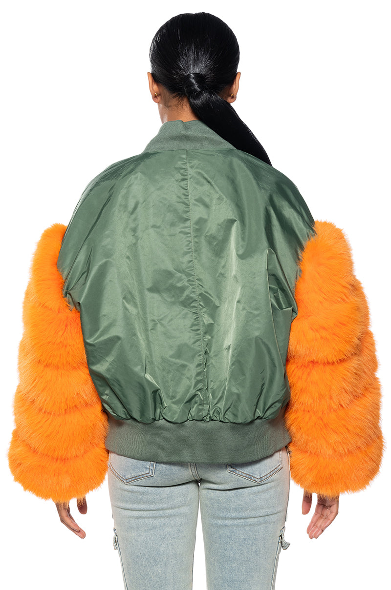 Full View Endless Faux Fur Sleeve Bomber Jacket 4