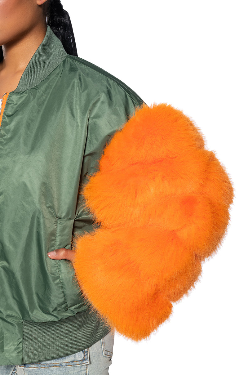 Extra View Endless Faux Fur Sleeve Bomber Jacket 5